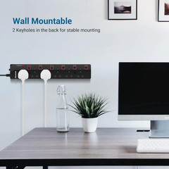 6 Way Extension Lead with Individual Switches – 5M Surge Protected Power Strip, 13A, Black