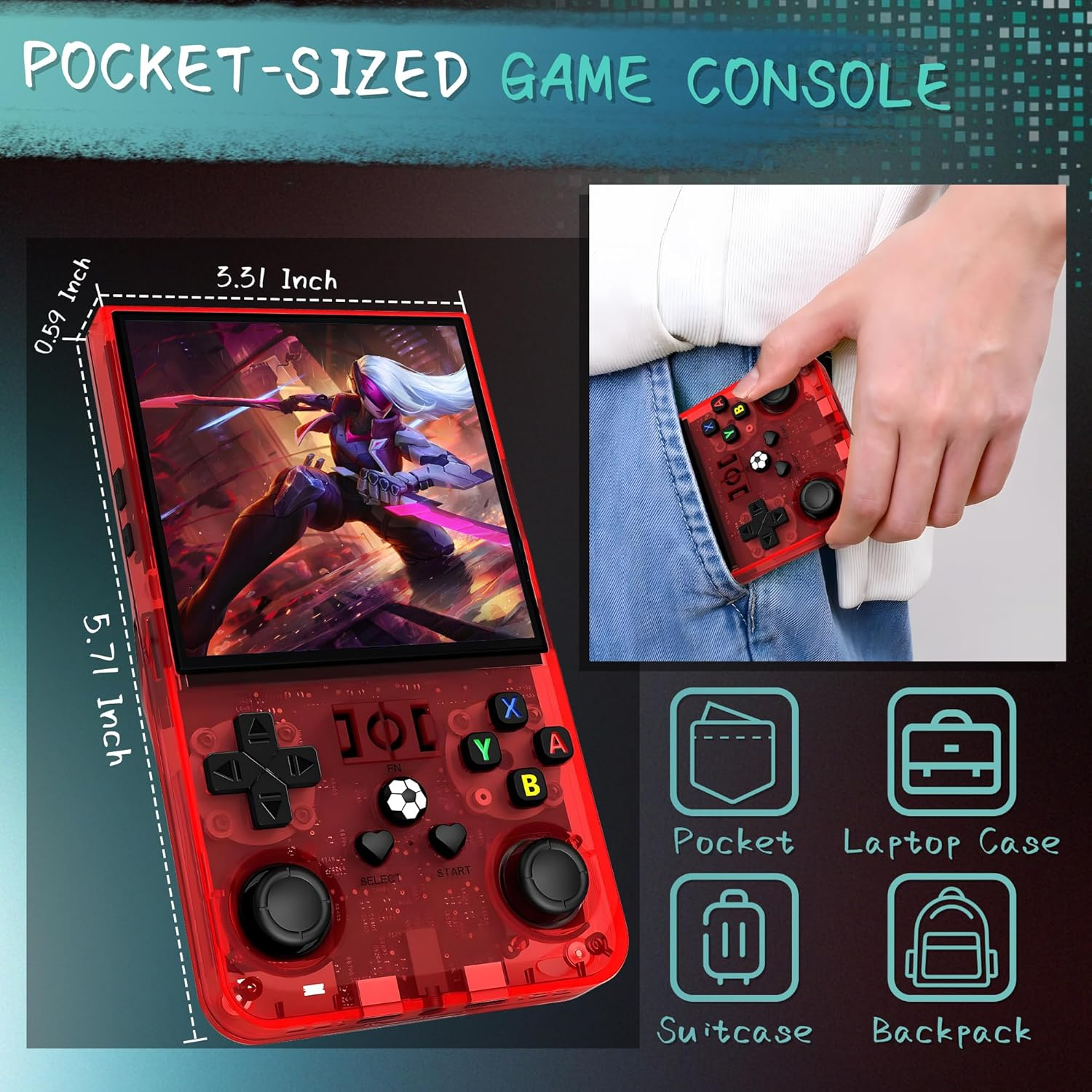 Retro Handheld Game Console with 256GB, 40000+ Games, 4.0" HD Screen – Red