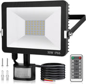 30W LED Security Light Outdoor, 3000LM PIR Motion Sensor Floodlight with IR Remote Control, IP65 Waterproof Cool White Security Light for Garden, Garage, Driveway & Yard