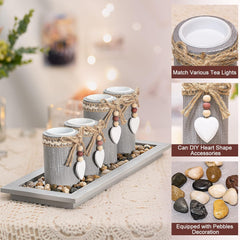 Wooden Candle Holder Set of 4 with Tray