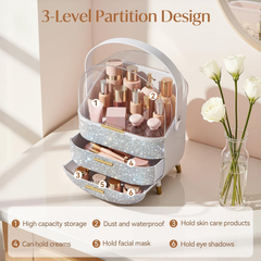 Large Multifunctional Makeup Organizer with Drawers – Dustproof Cosmetic Storage Box