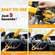 Universal Twin Bar Steering Wheel Lock – Heavy-Duty Adjustable Car Anti-Theft Device with 3 Keys (Yellow)