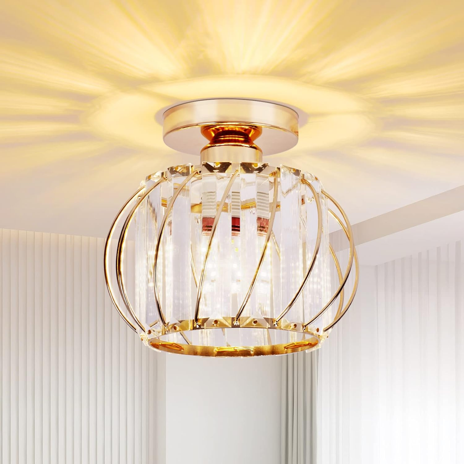 Vintage Semi Flush Ceiling Light – Black Metal Cage Fixture with E27 Holder for Living Room, Kitchen, Bedroom, or Hallway