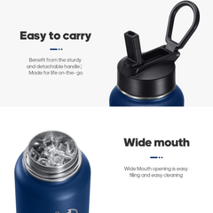 Vacuum Insulated Stainless Steel Water Bottle with Straw & Spout Lids