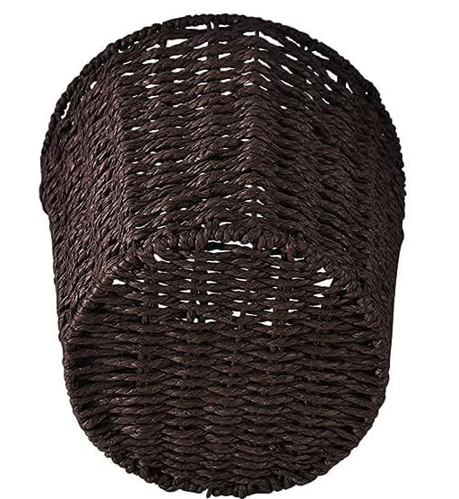 Round Handwoven Wicker Waste Bin – 25cm Brown Rubbish Basket for Home & Office