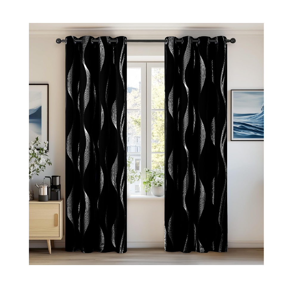 Foil Printed Grey Blackout Curtains – 46x54 Inch Thermal Eyelet Drapes, 2 Panels