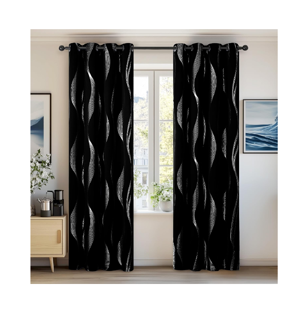 Foil Printed Grey Blackout Curtains – 46x54 Inch Thermal Eyelet Drapes, 2 Panels