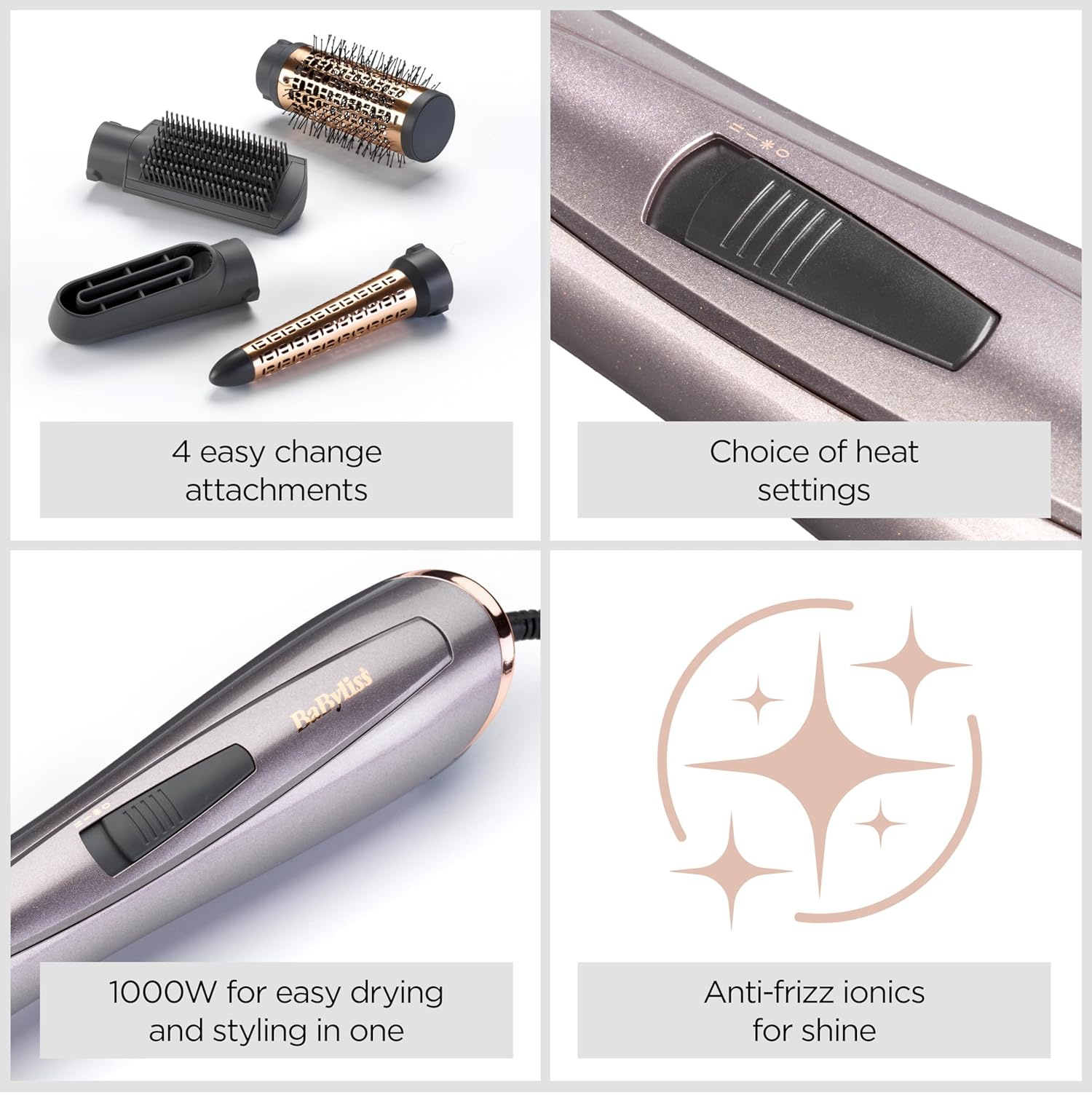Air Styler 1000W – All-in-One Hair Dryer Brush, Volumiser & Curler with Ionic Tech