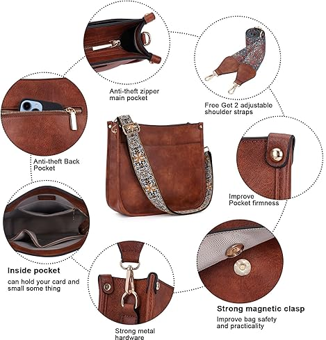 Trendy Crossbody Bags for Women – Vegan Leather Hobo Handbag with 2 Straps