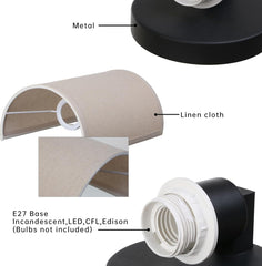 Vintage Industrial Wall Sconce with Linen Fabric Shade