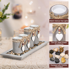 GoMaihe Set of 4 Candle Holders with Wooden Tray – Tealight Centerpiece Décor