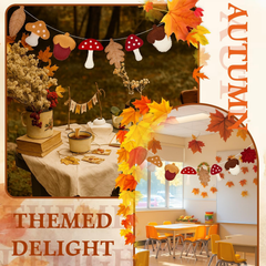 Lights4fun 1.3m Felt Autumn Garland – Cosy Fireplace Banner with Leaves & Mushrooms