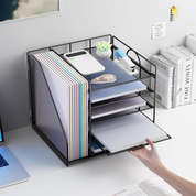 5-Tier Mesh Desk Organiser with File Holder – Office Paper Tray & Storage Rack