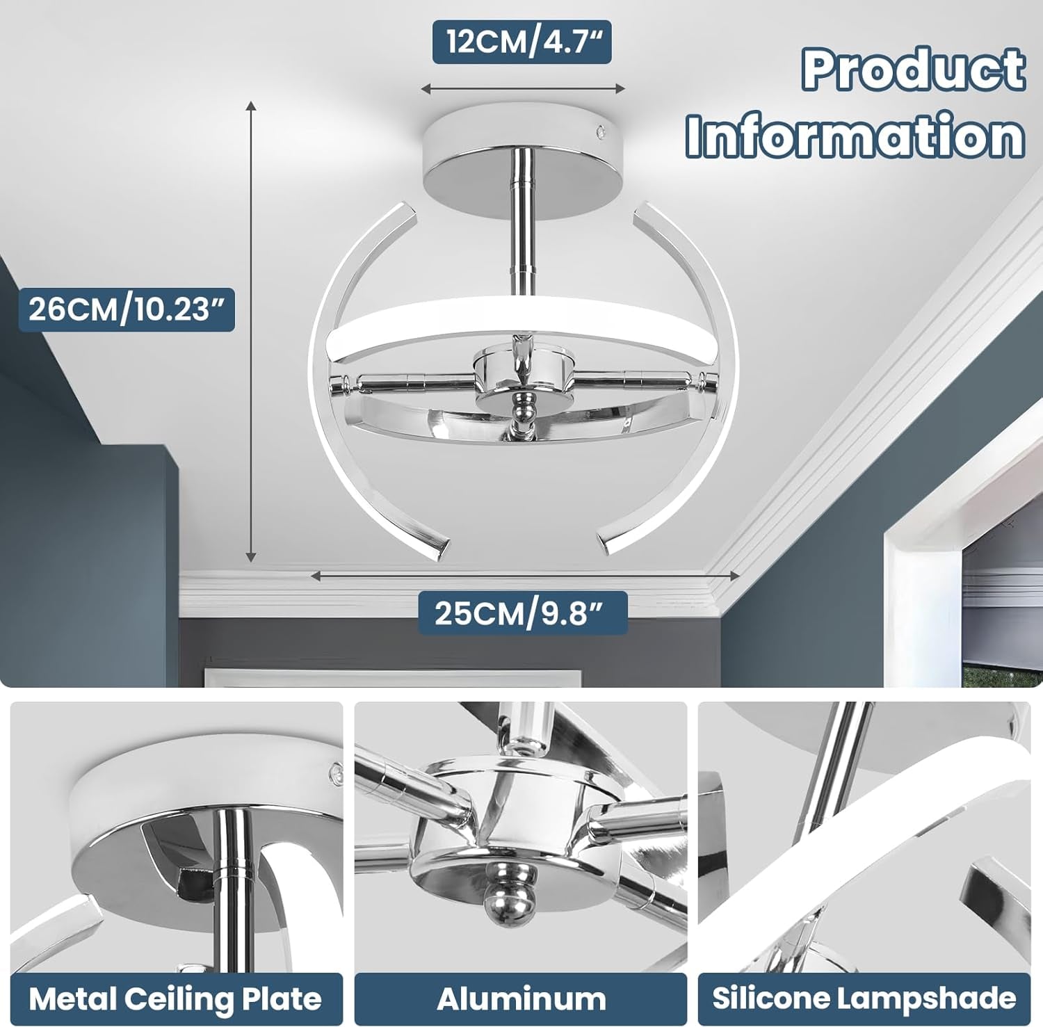 Curved LED Ceiling Light – 22W Cool White, Silver