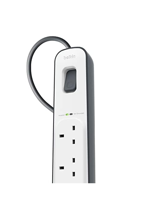 4 Way Extension Lead with 2 USB Ports 2.4A – 2M Surge Protected Power Strip, White