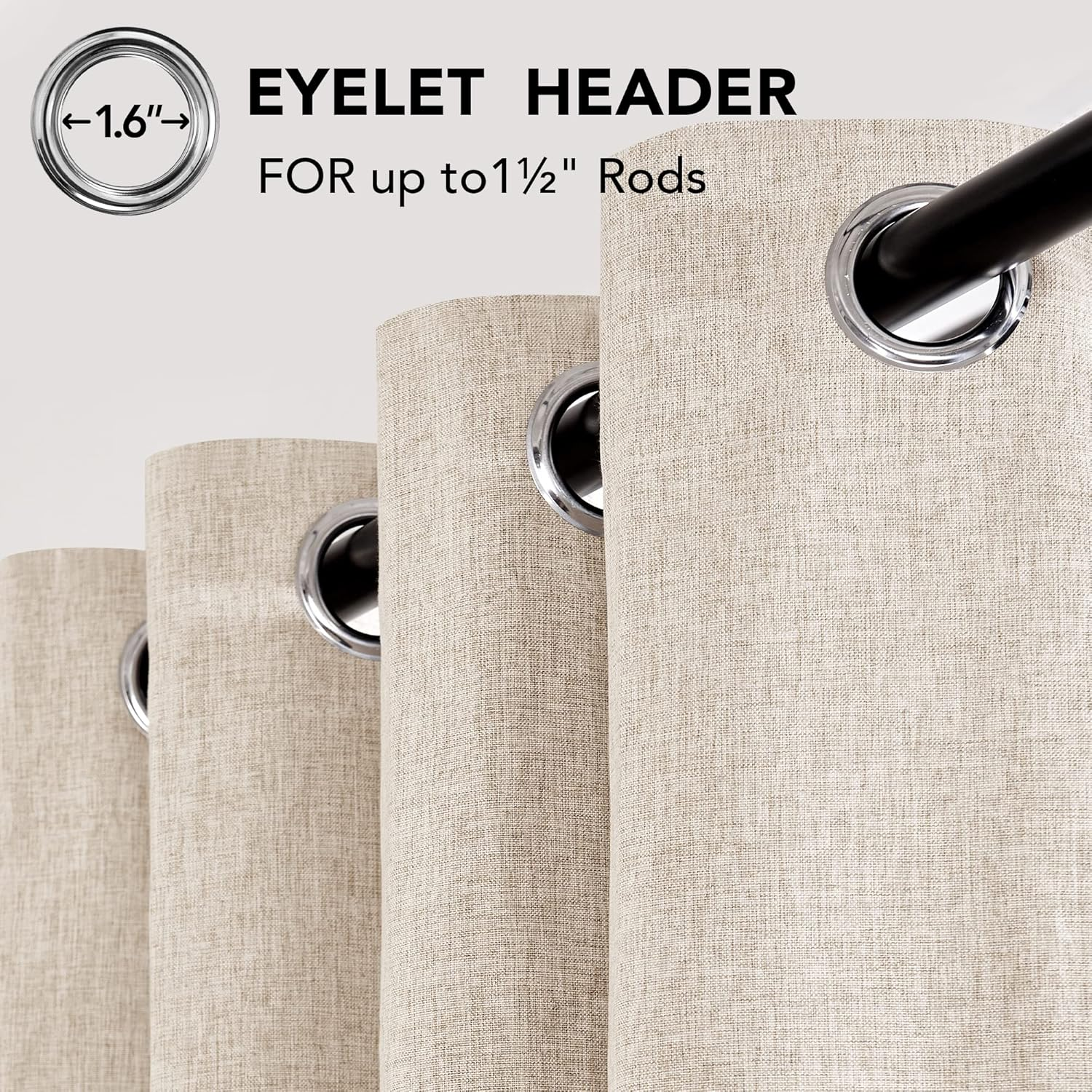 Pale Khaki Thermal Blackout Curtains – Eyelet Insulated Drapes W46 x L72 Inch