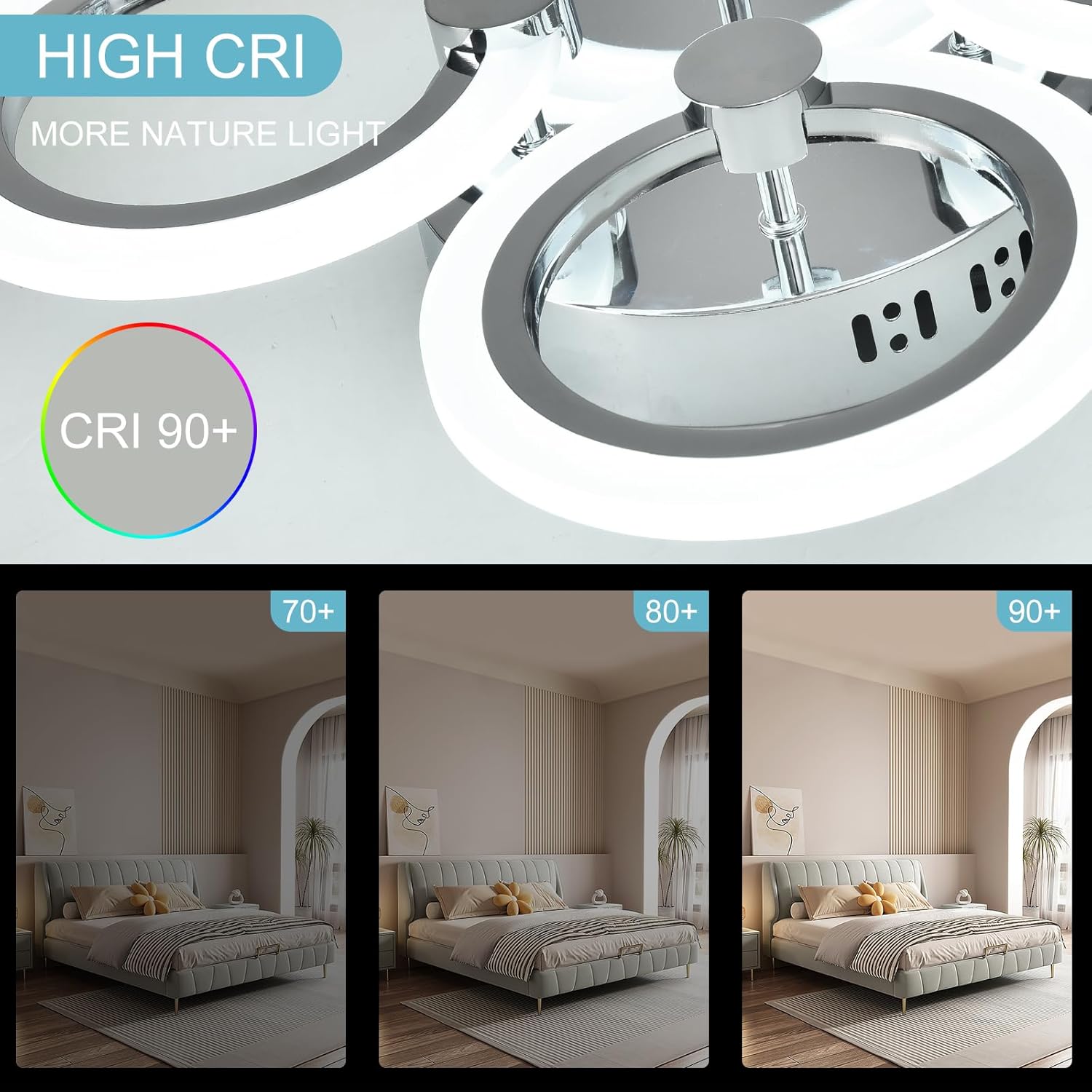 Modern 4-Ring LED Ceiling Light, Chrome, 6500K Daylight