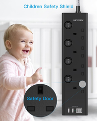 4-Way Extension Lead with 4 USB Ports (2 USB-C), 1.8M Cable & Individual Switches