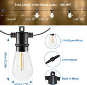 15M Outdoor LED String Lights with S14 Bulbs