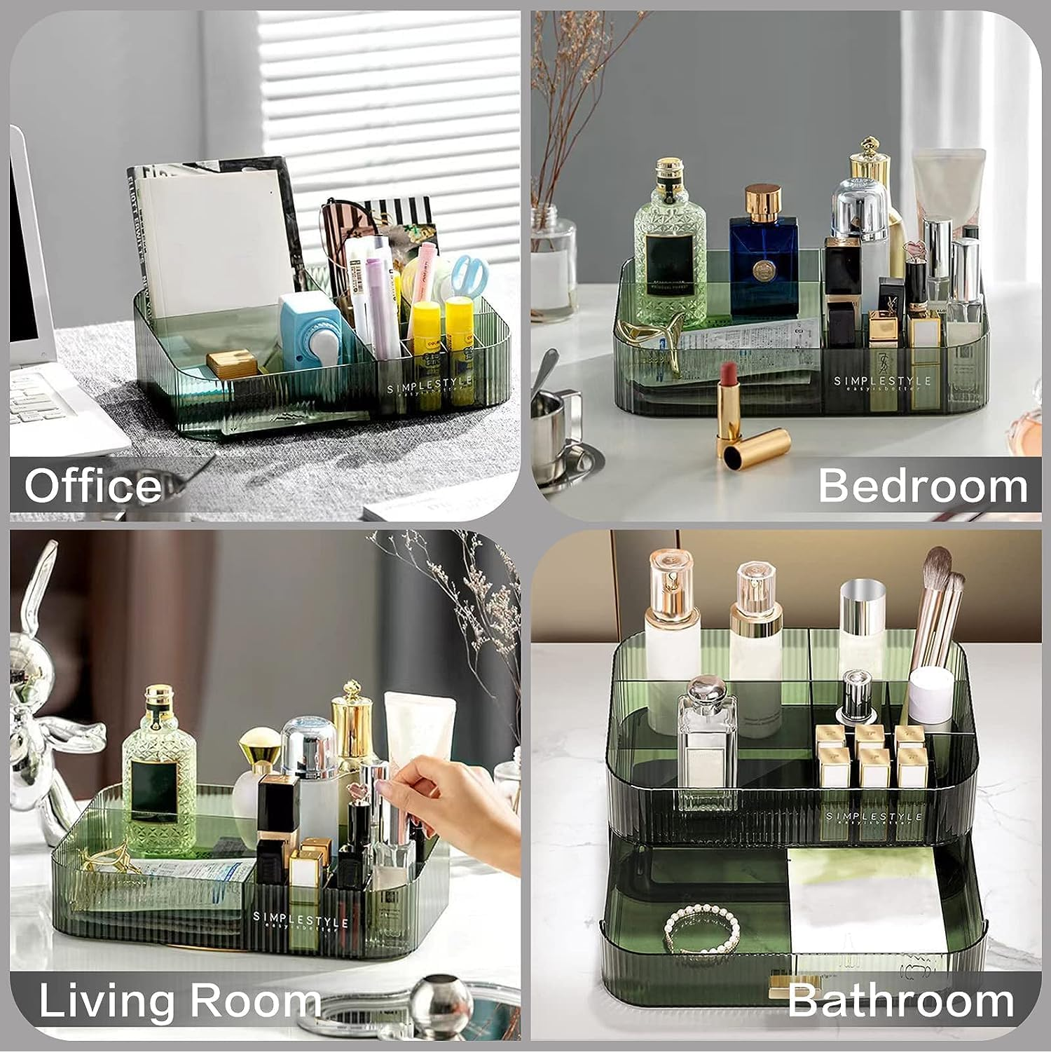 Green Acrylic Makeup Organizer with Stackable Drawers for Skincare & Cosmetics