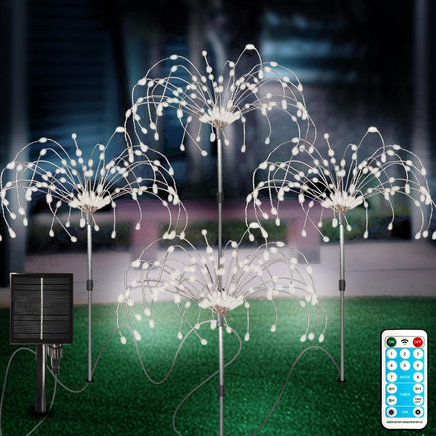 Solar Fireworks Lights Outdoor – 4 Pack, 420 LED, 8 Modes, Waterproof
