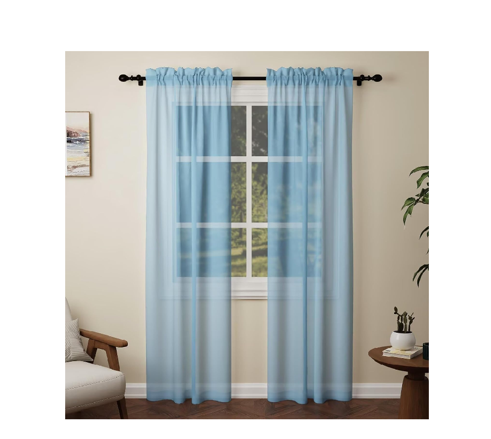 White Voile Sheer Curtains 84 Inch Drop – 2 Panels Rod Pocket Window Drapes