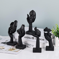 Oliruim 3-Piece Black Woman Face Statue Set – Modern Home Accent & Desk Decor