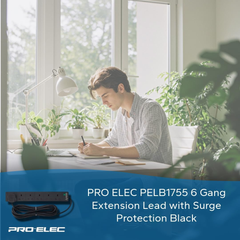 6 Gang 5M Extension Lead with Surge Protection, Black Power Strip – PELB1755
