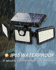 Upgraded Solar Lights Outdoor 3 Heads - 74 Solar Powered Wall Lights, 360° Rotatable, IP65 Waterproof