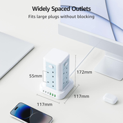 8-Way Tower Extension Lead with 6 USB Ports, 13A 3250W Multi Plug Power Strip
