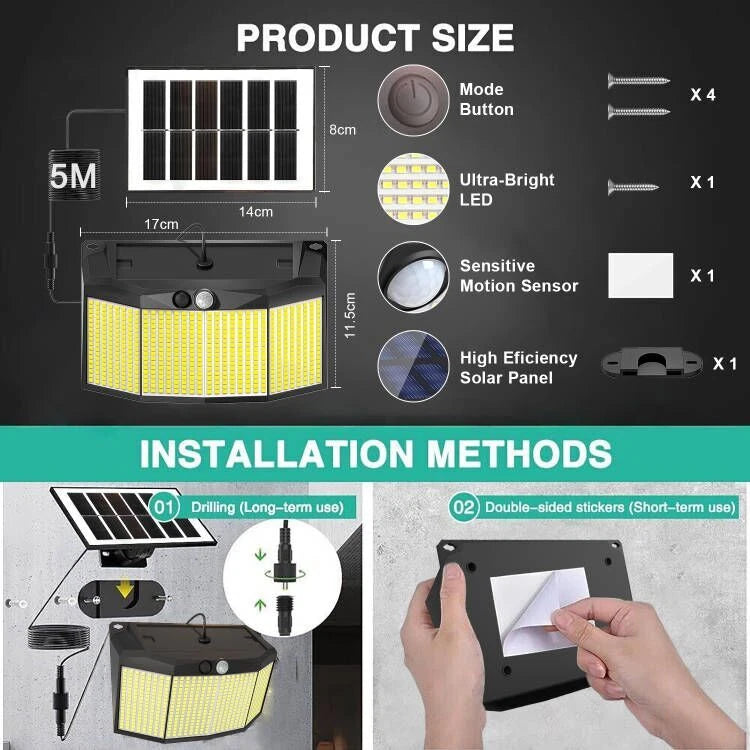 Outdoor Solar Wall Light – 576 LED, PIR Motion Sensor