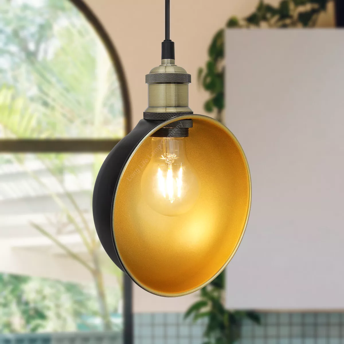 Vintage Antique Bowl Hanging Ceiling Pendant Shade – Black Gold Diner Light H3017