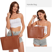 Large Leather Tote Bag for Women – Work & School Handbag with Zipper & Pockets
