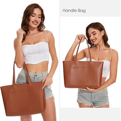 Large Leather Tote Bag for Women – Work & School Handbag with Zipper & Pockets