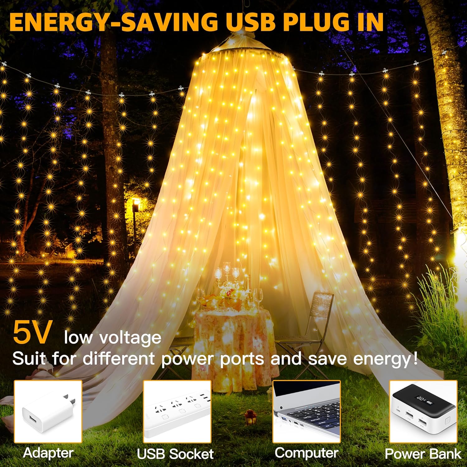 300 LED Curtain Fairy Lights Warm White for Indoor Outdoor
