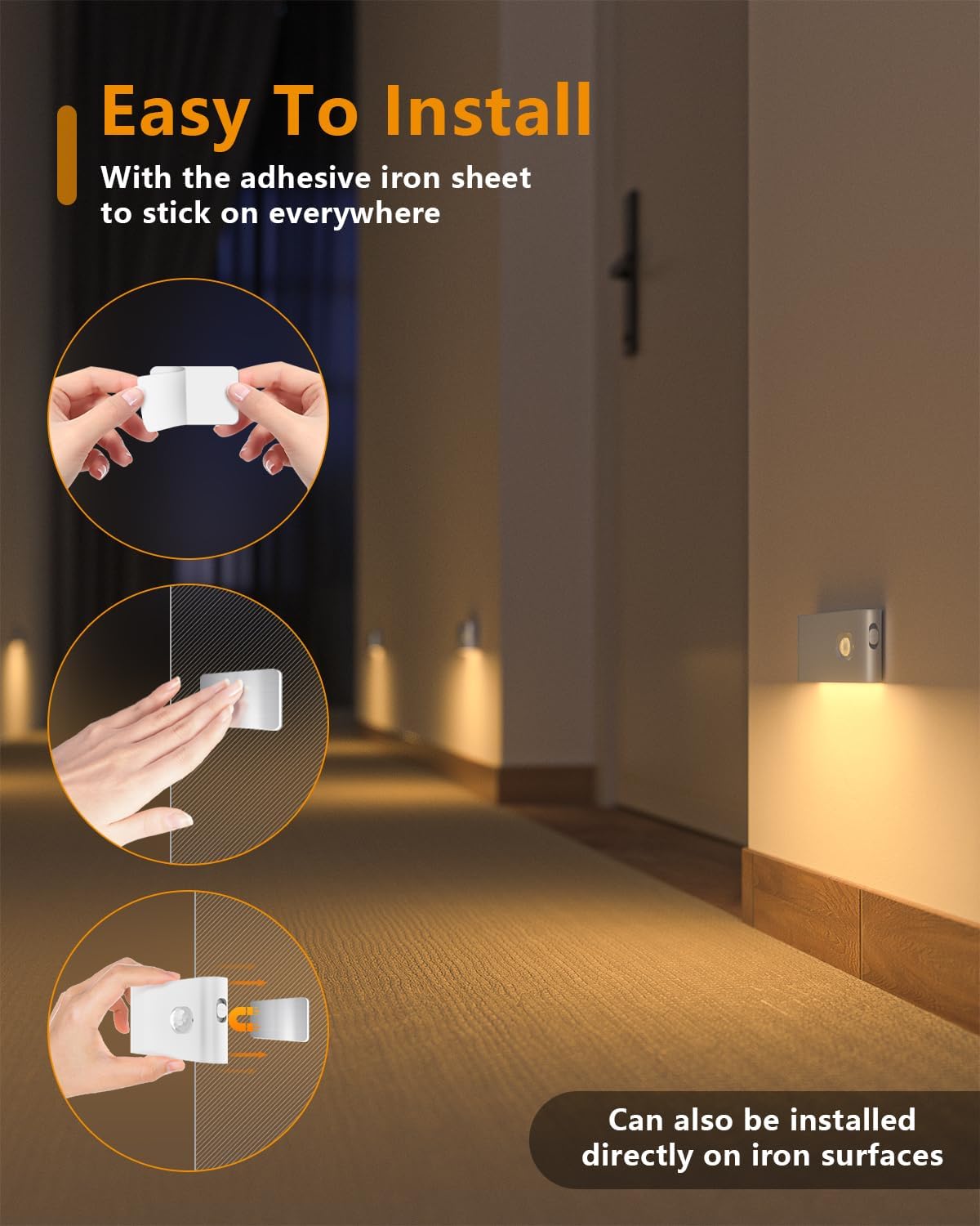 Rechargeable Motion Sensor Stair Lights, 3 Pack
