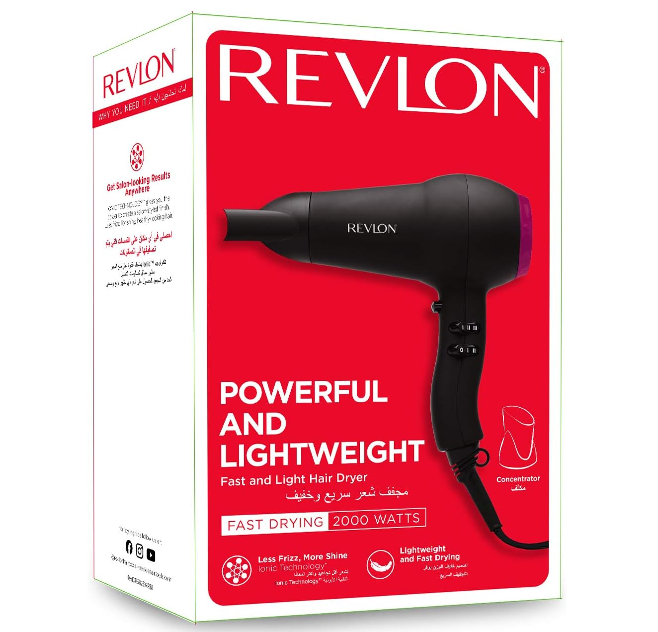 Fast & Lightweight 2000W Hair Dryer – Ionic Blow Dryer with Diffuser & Nozzle
