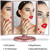 DeWEISN Lighted Makeup Vanity Mirror – 21 LED, 3X/2X/1X Magnification, Rose Gold