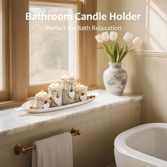 GoMaihe Wooden Candle Holder Set with Tray – 4-Pcs Tealight Centerpiece Décor