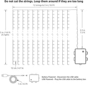 300 LED Curtain Lights – Warm White, 8 Modes