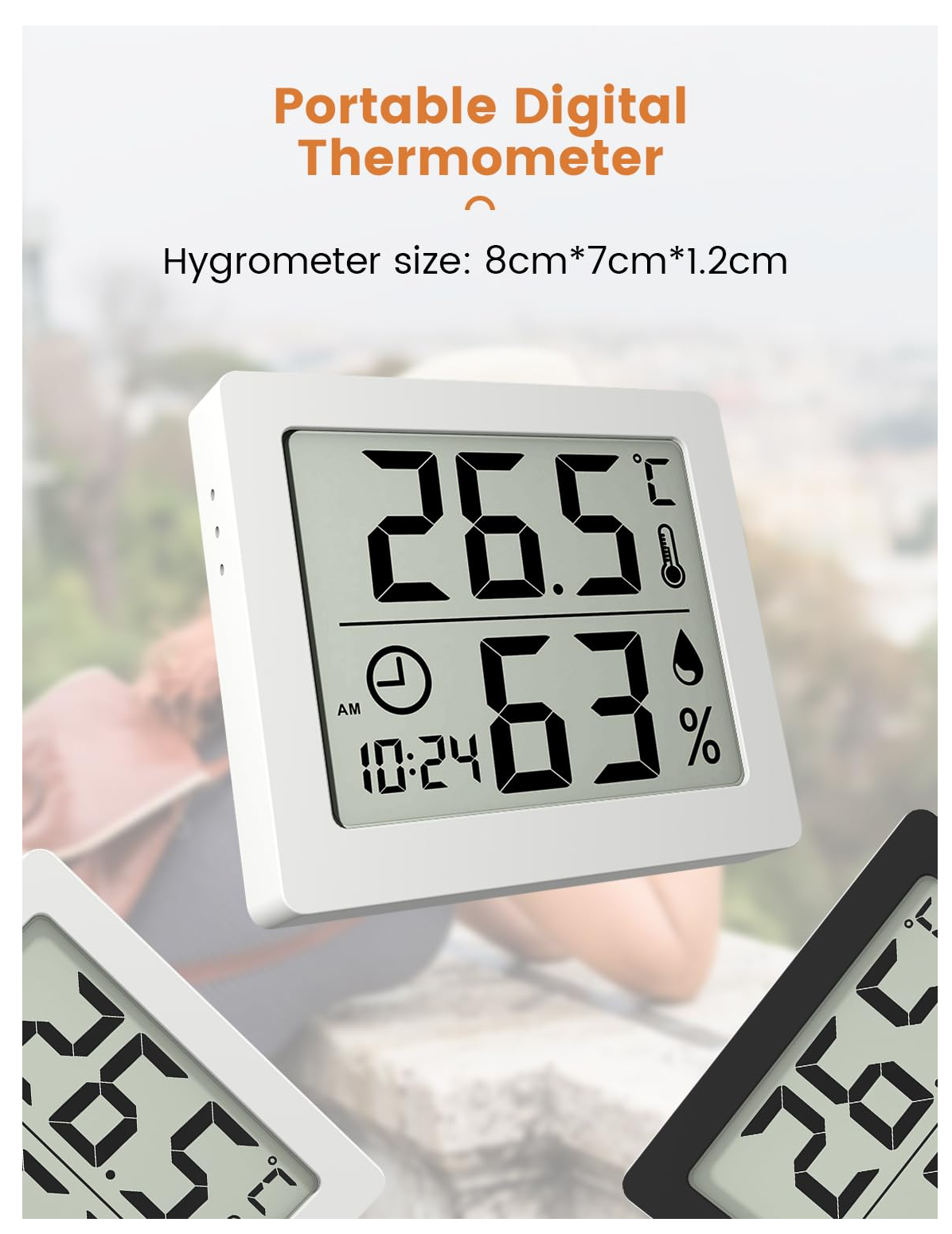 Digital Thermo-Hygrometer with Clock, Temperature & Humidity Monitor (White)
