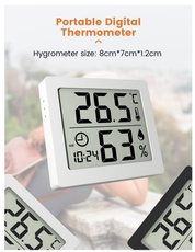 Digital Thermo-Hygrometer with Clock, Temperature & Humidity Monitor (White)
