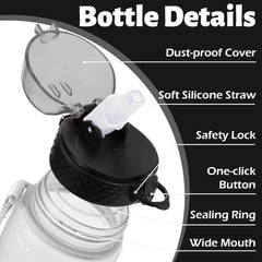 50ml/25oz Tritan Water Bottle – Leakproof BPA-Free Bottle with Straw & Time Markings