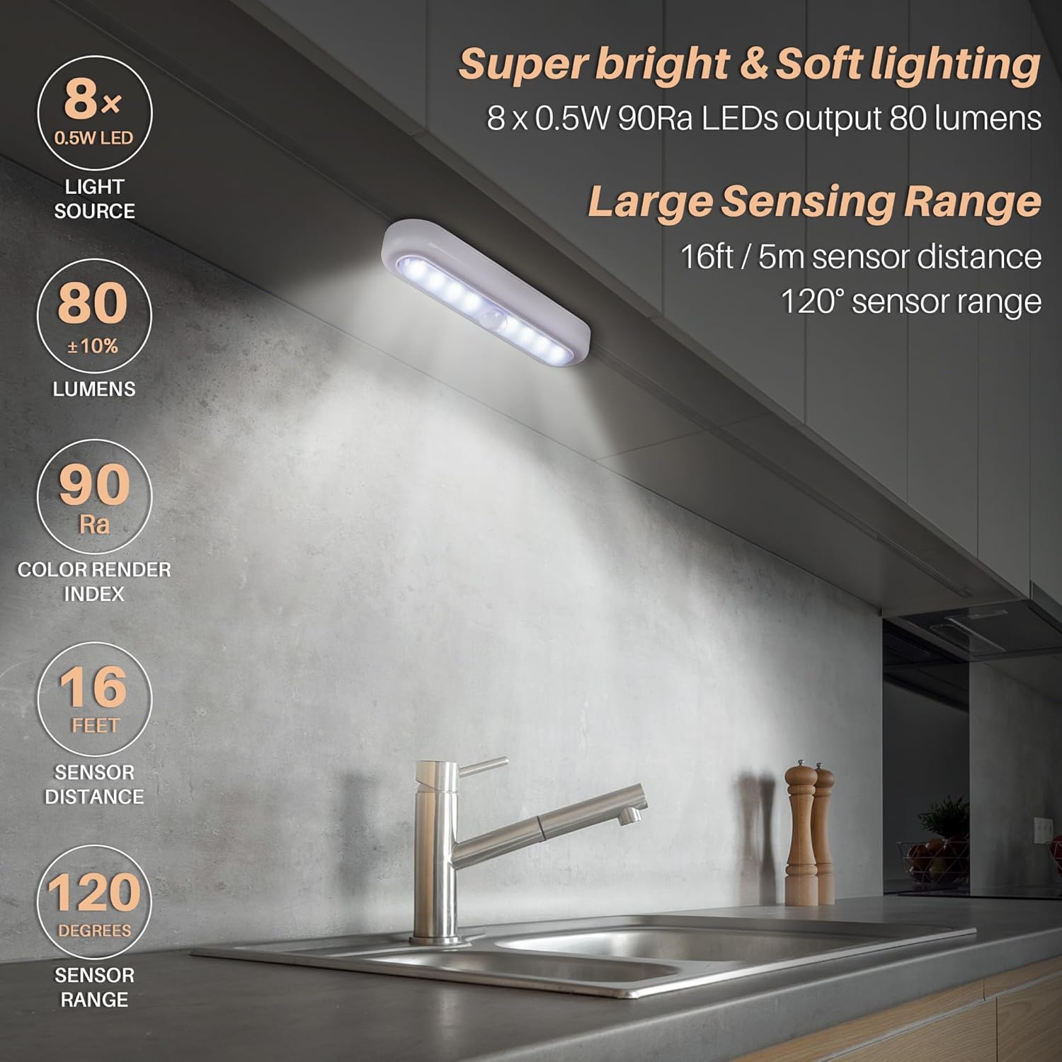 7-Inch Wireless Motion Sensor LED Lights (3 Pack) – Battery Operated, High CRI, Cool White – Stick-On Night Lights for Indoor Use: Stairs, Closets, Cabinets & More