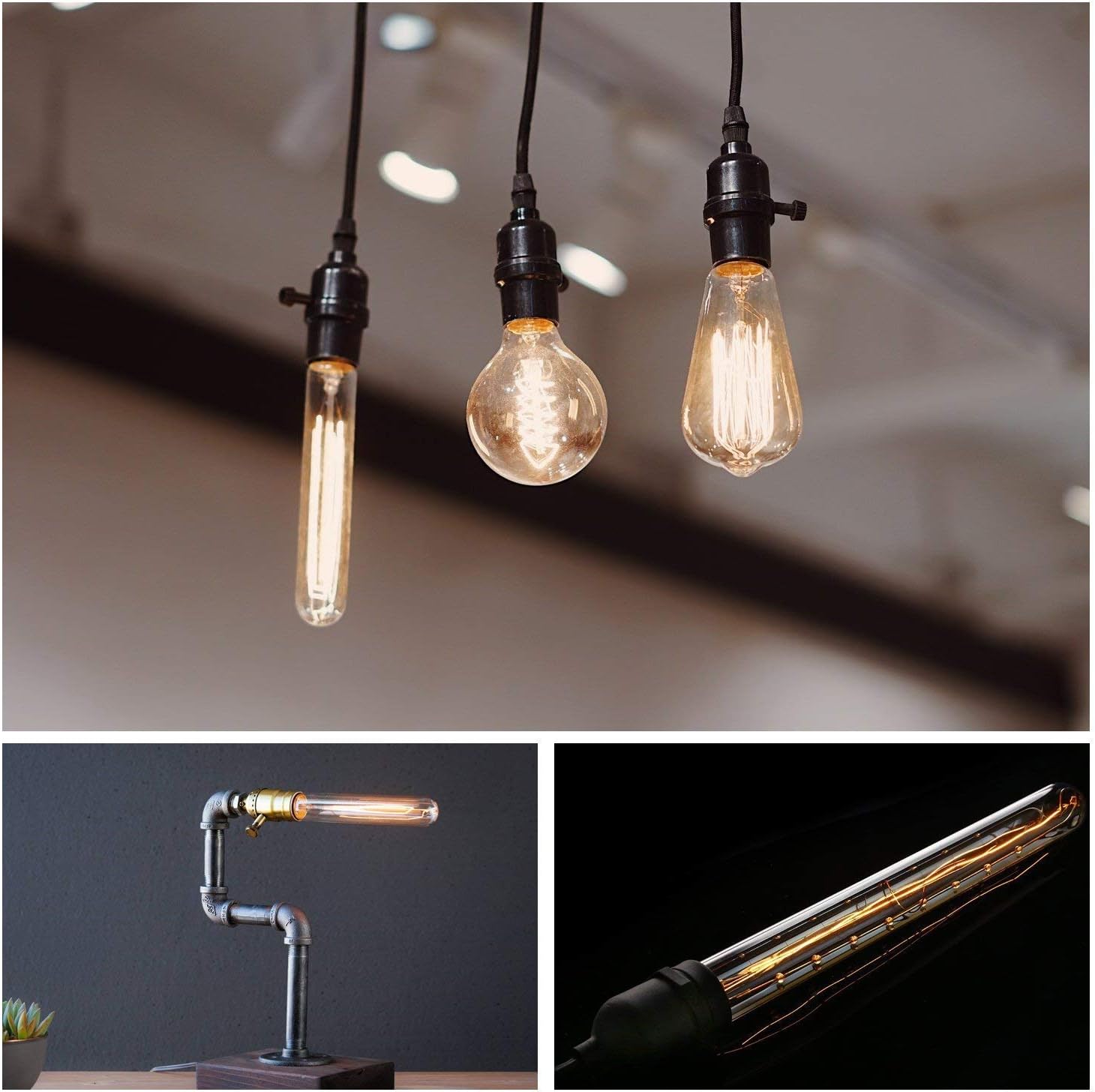 Edison Vintage Tube Lamp E27 4 W T30-225 Test Tube Flute Light Bulb, 400 lm, AC 220-240 V, E27 T30 LED Filament Light Bulb, Warm White (2700 K), Not Dimmable [Energy Class B]
