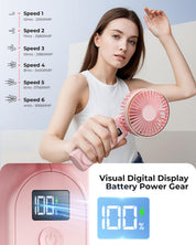 Handheld Portable Fan With 4000mAh, LED Display, 180° Adjustable Rechargeable, 6 Speed Power Bank for Home Office Bedroom Outdoor