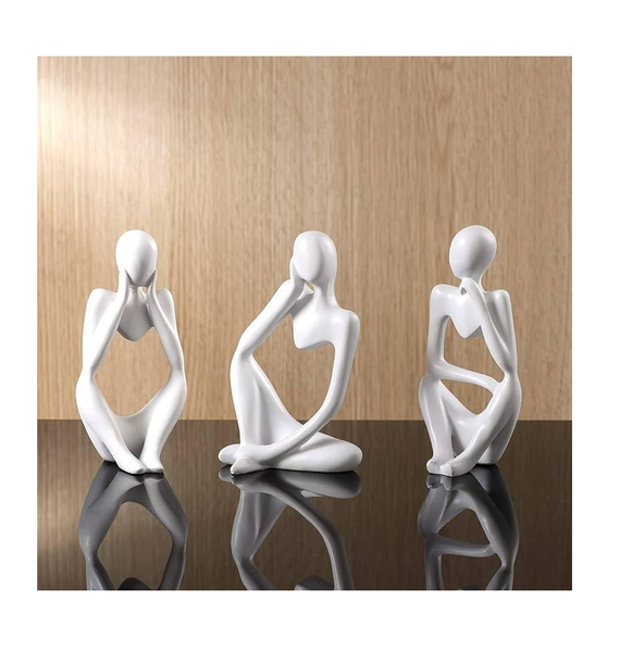 FARAMIR Thinker Statues Set of 3 – White Abstract Resin Figurines for Modern Home Décor