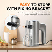 Aigostar Adela 30XQA 400W Hand Mixer – 5 Speeds & Turbo Boost Electric Whisk – Silver