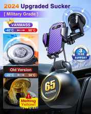 VANMASS Car Phone Holder Purple – Upgraded Suction & Clip, Rotatable Mount