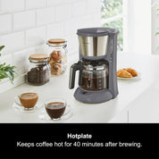 10 Cup Filter Coffee Machine with Pour Over Technology, Fast Brew, Anti-Drip, Keep Warm Function, Reusable Filter, Aroma Blender, Grey & Stainless Steel Finish
